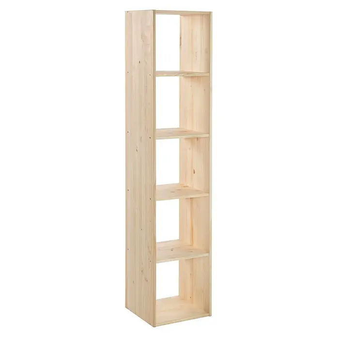 Astigarraga Dinamic Holzregal - H x B x T: 174,6 x 36,2 x 33 cm, Traglast pro Boden: 50 kg, Anzahl Böden: 5 Stk., Schrauben, Natur - Das helle Holzregal mit fünf Fächern bietet viel Stauraum und fügt sich nahtlos in jedes Raumdesign ein. Ideal für Bücher oder Dekoration.