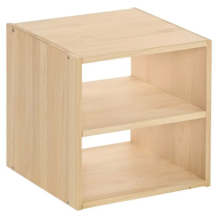 Astigarraga Dinamic Holzregal - H x B x T: 36,2 x 36,2 x 33 cm, Traglast pro Boden: 50 kg, Anzahl Böden: 2 Stk., Schrauben, Natur - Bild eines hölzernen Regals mit zwei Fächern. Das Regal ist aus hellem Holz gefertigt und bietet Stauraum.