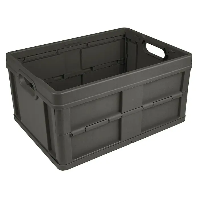 Sunware Klappbox Square - L x B x H: 49 x 36 x 24,5 cm, Anthrazit - Dunkelgraue zusammenklappbare Kunststoff-Aufbewahrungsbox.
