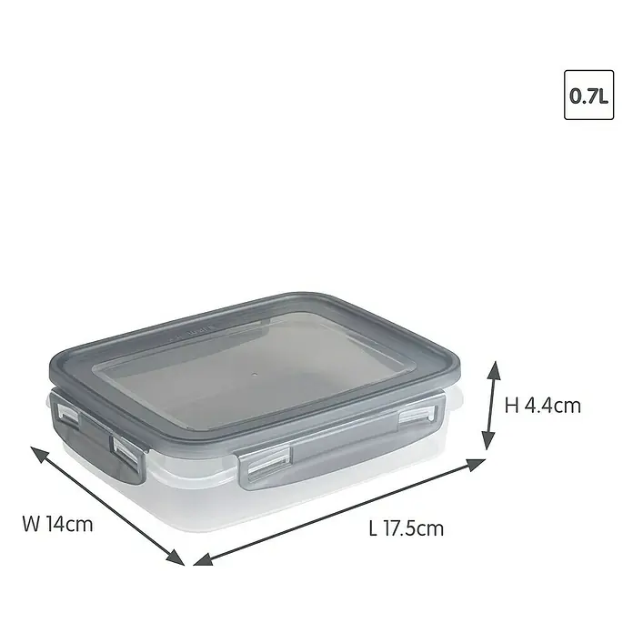 Sunware Gefrierdose Club Cuisine - 0,7 l, L x B x H: 17,5 x 14 x 4,4 cm, Farbe Deckel: Grau - Transparenter Lebensmittelbehälter mit dunkelgrauem Deckel und Clips. 0,7L Fassungsvermögen, 17,5x14x4,4cm.