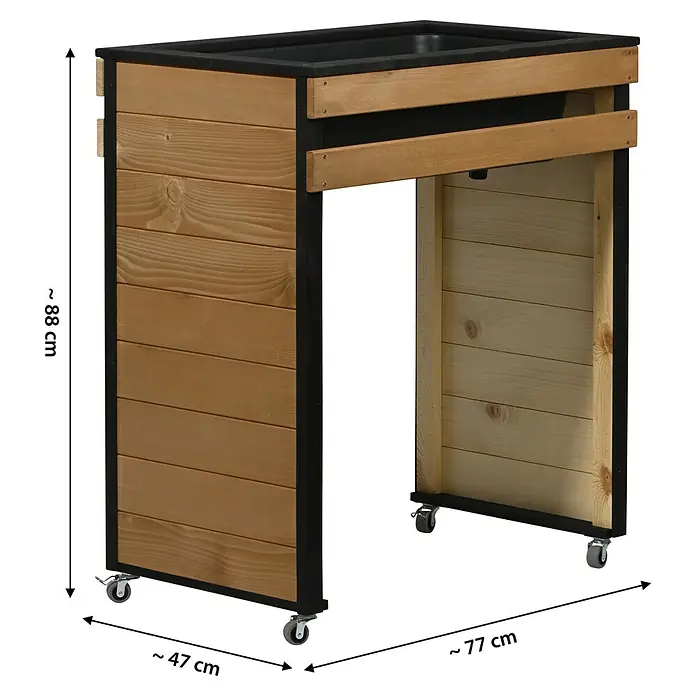 Dobar Hochbeet Wheely auf Rollen - 77 x 47 x 88 cm, Holz, Braun/Schwarz - Der rollbare Küchentisch aus Holz und Metall ist ein Blickfang. Vielseitig einsetzbar und optisch ansprechend.