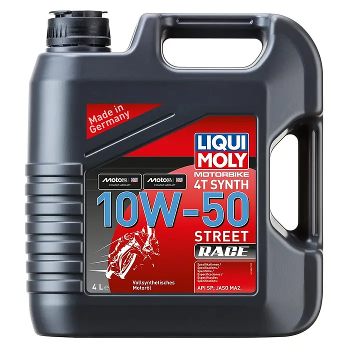 Liqui Moly Aceite para motor Motorbike 4T Synth 10W-50 Street Race - 10W-50, 4 l - Garrafa de plástico gris de aceite de moto Liqui Moly 10W-50 4T Synth Street Race, 4 litros.