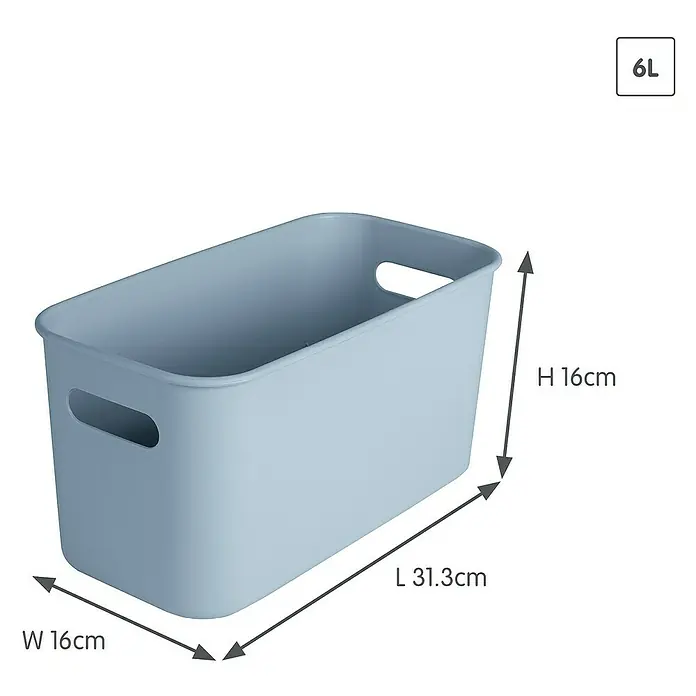 Sunware Sigma home Aufbewahrungsbox cube box - L x B x H: 31,3 x 16 x 16 cm, Kunststoff, Blau, 6 l - Hellblauer rechteckiger Kunststoff-Aufbewahrungskorb mit integrierten Griffen.