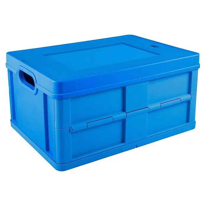 Sunware Klappbox Square - L x B x H: 49 x 36 x 24,5 cm, Blau, Deckel - Blaue faltbare Kunststoff-Aufbewahrungskiste mit Deckel und seitlichen Griffen.