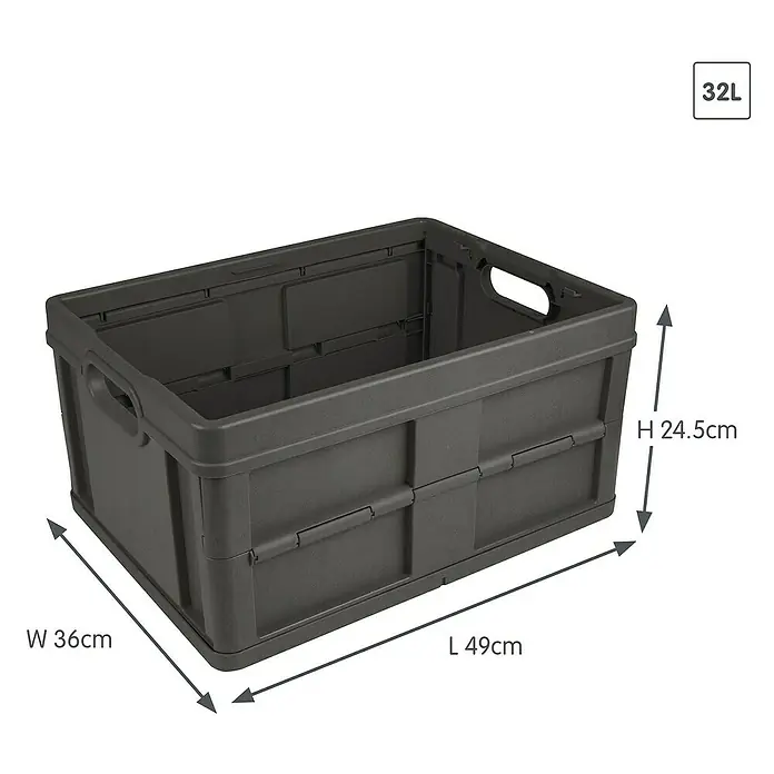 Sunware Klappbox Square - L x B x H: 49 x 36 x 24,5 cm, Anthrazit - Graue, faltbare 32L Aufbewahrungsbox mit seitlichen Griffen.