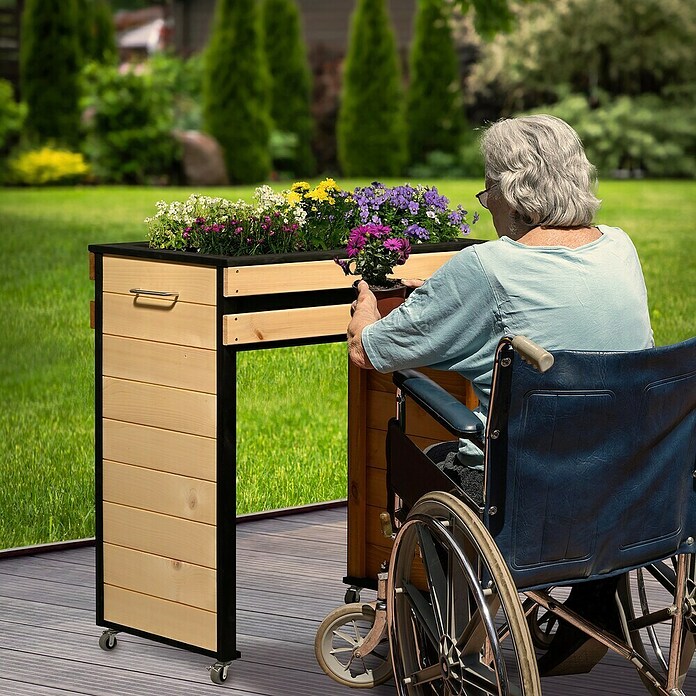 Dobar Hochbeet Wheely auf Rollen (77 x 47 x 88 cm, Holz, Braun/Schwarz) | BAUHAUS