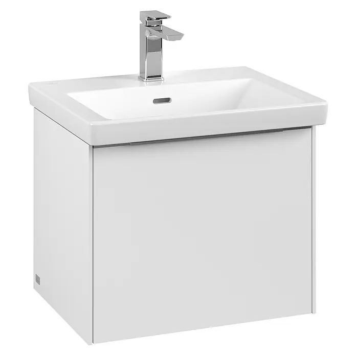 Villeroy & Boch Subway 3.0 Waschbeckenunterschrank - Pure White, Anzahl Schubladen: 1 Stk., Farbe Griff: Aluminium glänzend, B x T x H: 52,3 x 44,8 x 42,9 cm - Weißer Waschtischunterschrank mit einem modernen Chromhahn. Das elegante Design passt perfekt in jedes Badezimmer.