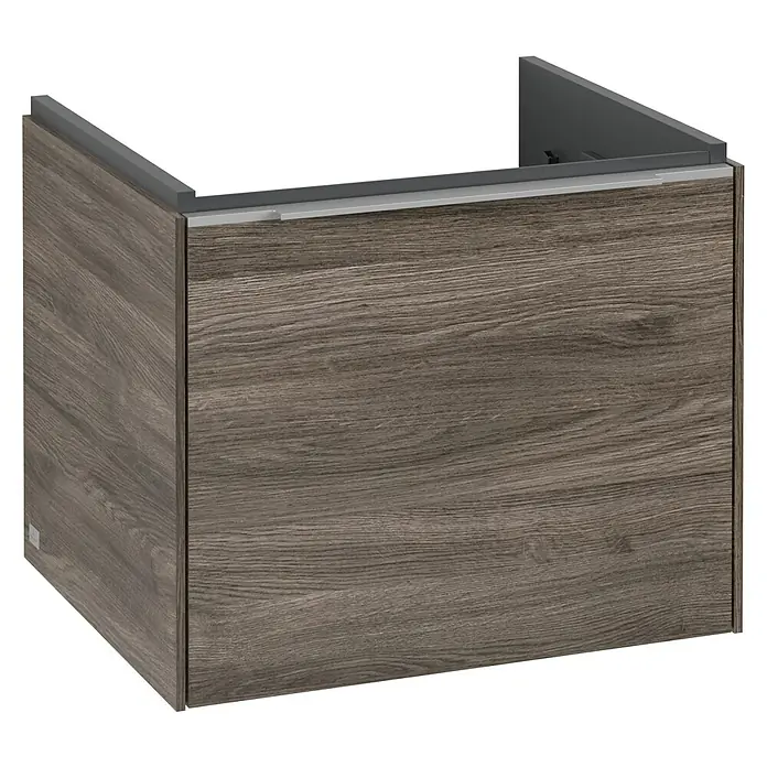 Villeroy & Boch Subway 3.0 Waschbeckenunterschrank - Stone Oak, Anzahl Schubladen: 1 Stk., Farbe Griff: Aluminium glänzend, B x T x H: 52,3 x 44,8 x 42,9 cm, Mit Beleuchtung - Der moderne Waschtischunterschrank in Holzoptik ist eine stilvolle Ergänzung für jedes Badezimmer. Er bietet Stauraum und ein elegantes Design.