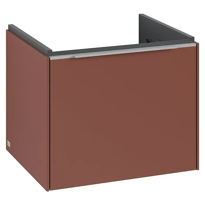 Villeroy & Boch Subway 3.0 Waschbeckenunterschrank - Wine Red, Anzahl Schubladen: 1 Stk., Farbe Griff: Aluminium glänzend, B x T x H: 52,3 x 44,8 x 42,9 cm - Elegantes, kastanienbraunes Badezimmermöbelstück mit einer robusten, rechteckigen Form und einer grauen Oberseite für einen modernen Look.
