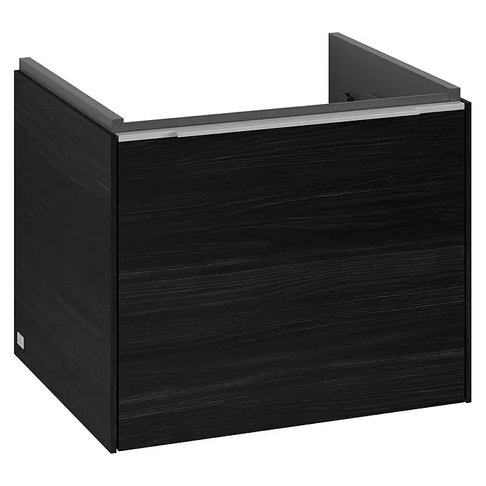 Villeroy & Boch Subway 3.0 Waschbeckenunterschrank - Black Oak, Anzahl Schubladen: 1 Stk., Farbe Griff: Aluminium glänzend, B x T x H: 52,3 x 44,8 x 42,9 cm - Das dunkle Möbelstück mit Holzmaserung ist ein stilvolles Stauraumelement. Es bietet praktischen Platz und fügt sich elegant ins Bad ein.