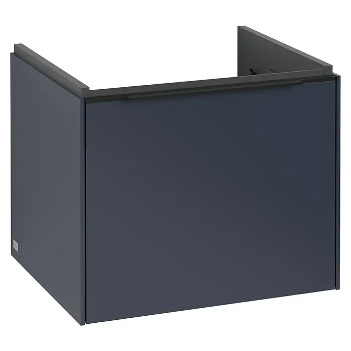 Villeroy & Boch Subway 3.0 Waschbeckenunterschrank - Marine Blue, Anzahl Schubladen: 1 Stk., Farbe Griff: Volcano Black, B x T x H: 52,3 x 44,8 x 42,9 cm - Ein moderner, dunkelgrauer Waschtischunterschrank mit minimalistischem Design für das Badezimmer. Praktische und stilvolle Badezimmereinrichtung.