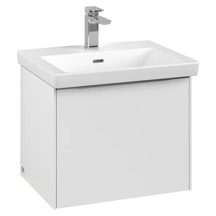 Villeroy & Boch Subway 3.0 Waschbeckenunterschrank - Pure White, Anzahl Schubladen: 1 Stk., Farbe Griff: Aluminium glänzend, B x T x H: 52,3 x 44,8 x 42,9 cm, Mit Beleuchtung - Modernes weißes Waschbecken mit Unterschrank und einem eleganten Chrom-Wasserhahn. Ideal für jedes Badezimmer.