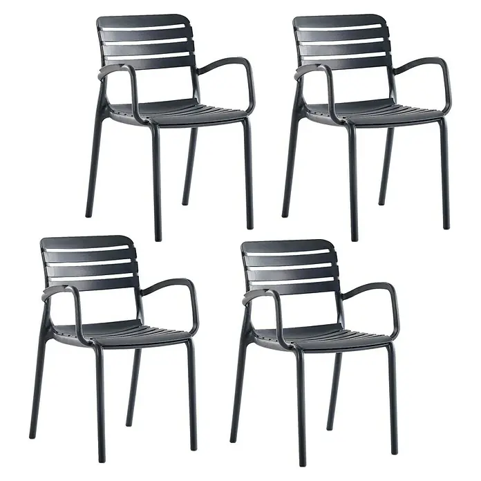 Bonlay Gartenstuhl Luna - Kunststoff, Mit Armlehne, Stapelbar, Anthrazit, B x T x H: 46 x 46 x 80 cm - Vier moderne graue Gartenstühle mit Armlehnen, ideal für den Außenbereich, bieten Komfort und Stil für jede Terrasse.
