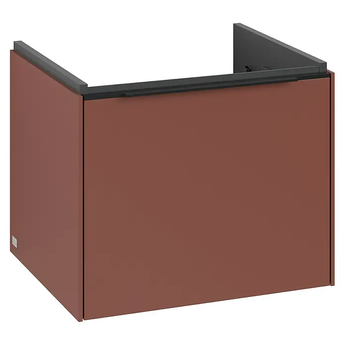 Villeroy & Boch Subway 3.0 Waschbeckenunterschrank - Wine Red, Anzahl Schubladen: 1 Stk., Farbe Griff: Volcano Black, B x T x H: 52,3 x 44,8 x 42,9 cm, Mit Beleuchtung - Brauner Badschrank mit grauer Oberseite, ideal für die stilvolle Aufbewahrung von Badutensilien. Praktisch und elegant.