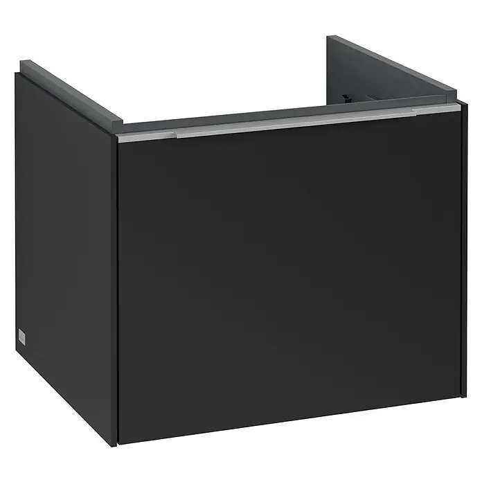 Villeroy & Boch Subway 3.0 Waschbeckenunterschrank - Volcano Black, Anzahl Schubladen: 1 Stk., Farbe Griff: Aluminium glänzend, B x T x H: 52,3 x 44,8 x 42,9 cm - Schwarzer Waschtischunterschrank mit glatter Oberfläche und minimalistischem Design für moderne Badezimmer.