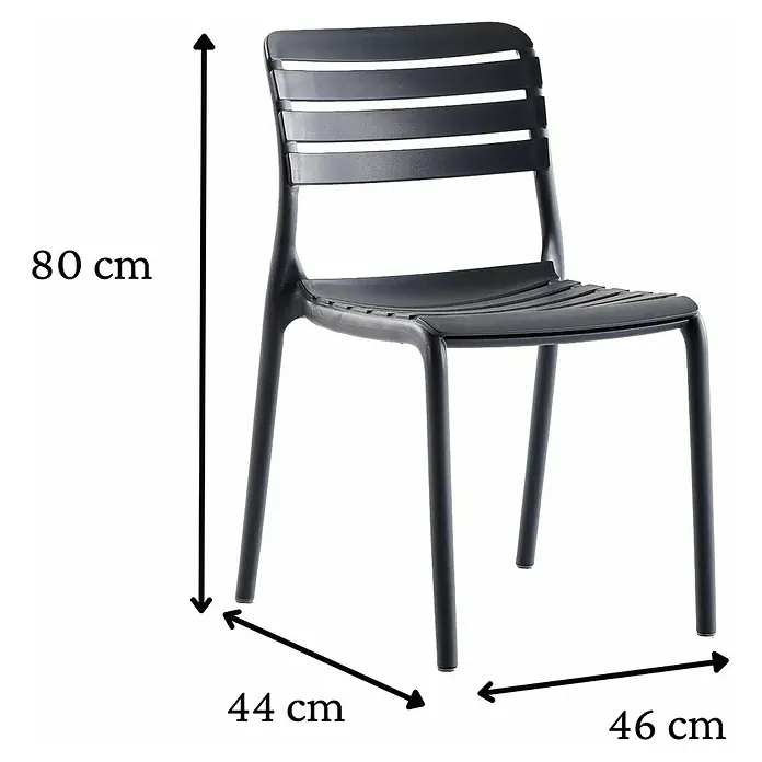 Bonlay Gartenstuhl Luna - Kunststoff, Ohne Armlehne, Stapelbar, Anthrazit, B x T x H: 46 x 44 x 80 cm - Schwarzer Stuhl mit Lattenlehne, 80 cm H, 44 cm B, 46 cm T.
