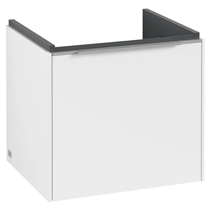 Villeroy & Boch Subway 3.0 Waschbeckenunterschrank - Pure White, Anzahl Schubladen: 1 Stk., Farbe Griff: Aluminium glänzend, B x T x H: 47,3 x 40,8 x 42,9 cm - Weißer Waschbeckenunterschrank mit grauer Abdeckung, eine elegante und moderne Ergänzung für jedes Badezimmer.