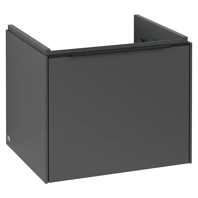 Villeroy & Boch Subway 3.0 Waschbeckenunterschrank - Graphite, Anzahl Schubladen: 1 Stk., Farbe Griff: Volcano Black, B x T x H: 52,3 x 44,8 x 42,9 cm, Mit Beleuchtung - Ein elegantes, mattgraues Möbelstück, ideal für moderne Badezimmer. Das Design ist schlicht und bietet Stauraum.