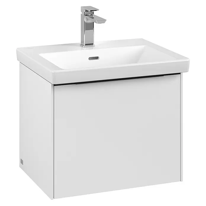 Villeroy & Boch Subway 3.0 Waschbeckenunterschrank - Pure White, Anzahl Schubladen: 1 Stk., Farbe Griff: Volcano Black, B x T x H: 52,3 x 44,8 x 42,9 cm - Moderner Waschbeckenunterschrank in Weiß mit verchromter Armatur. Perfekt für jedes Badezimmerdesign.