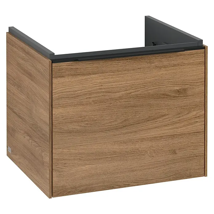 Villeroy & Boch Subway 3.0 Waschbeckenunterschrank - Kansas Oak, Anzahl Schubladen: 1 Stk., Farbe Griff: Volcano Black, B x T x H: 52,3 x 44,8 x 42,9 cm - Unterschrank aus Holz mit modernem Design. Der Waschtischunterschrank bietet Stauraum im Badezimmer und ist optisch ansprechend.