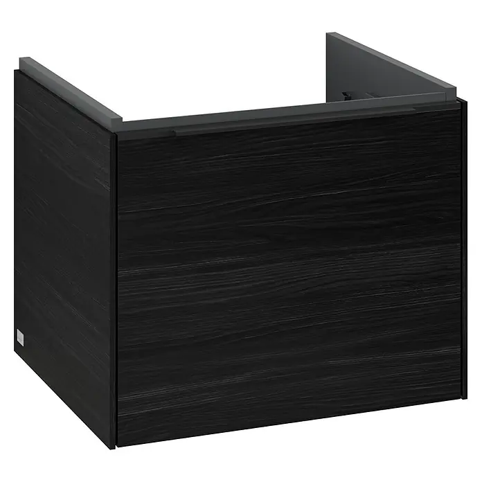 Villeroy & Boch Subway 3.0 Waschbeckenunterschrank - Black Oak, Anzahl Schubladen: 1 Stk., Farbe Griff: Volcano Black, B x T x H: 52,3 x 44,8 x 42,9 cm, Mit Beleuchtung - Modernes Waschbeckenunterschrank-Design mit dunkler Holzoptik und minimalistischen Linien für ein stilvolles Badezimmer.