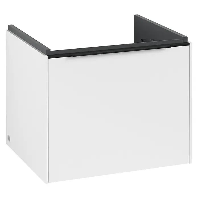 Villeroy & Boch Subway 3.0 Waschbeckenunterschrank - Pure White, Anzahl Schubladen: 1 Stk., Farbe Griff: Volcano Black, B x T x H: 52,3 x 44,8 x 42,9 cm - Weißer Waschtischunterschrank mit dunkler Abdeckung für moderne Badezimmerdesigns. Schlicht und funktional.