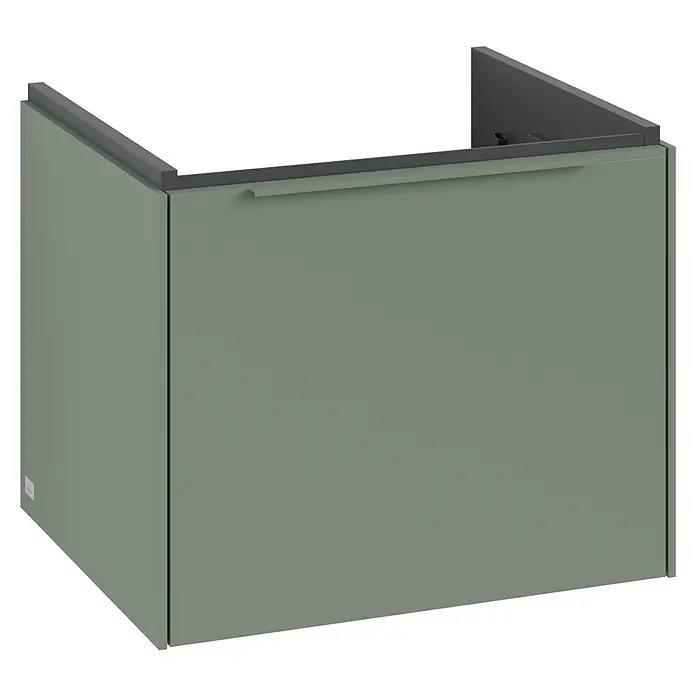 Villeroy & Boch Subway 3.0 Waschbeckenunterschrank - Soft Green, Anzahl Schubladen: 1 Stk., Farbe Griff: Monochrom, B x T x H: 52,3 x 44,8 x 42,9 cm - Ein modernes, graues Wannenpaneel mit dunkelgrauem Rahmen. Dieses Paneel verkleidet elegant Ihre Badewanne.