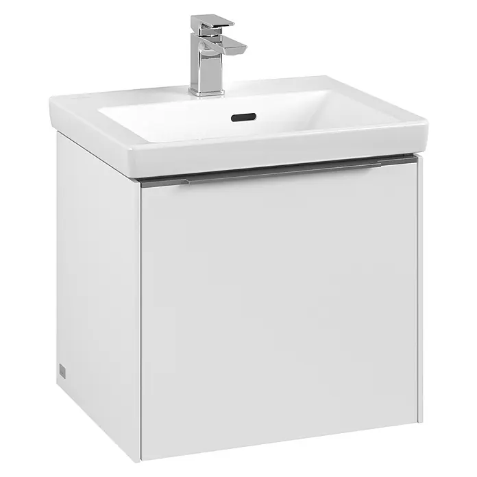 Villeroy & Boch Subway 3.0 Waschbeckenunterschrank - Pure White, Anzahl Schubladen: 1 Stk., Farbe Griff: Aluminium glänzend, B x T x H: 47,3 x 40,8 x 42,9 cm - Modernes, weißes Waschbecken mit Unterschrank und Chromarmatur für ein stilvolles Badezimmer. Die klare Linienführung sorgt für Eleganz im Bad.
