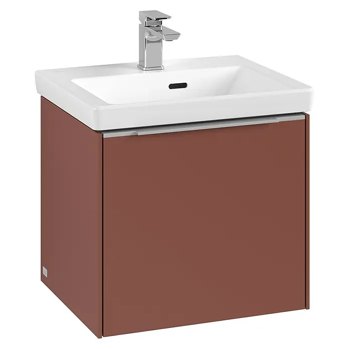Villeroy & Boch Subway 3.0 Waschbeckenunterschrank - Wine Red, Anzahl Schubladen: 1 Stk., Farbe Griff: Aluminium glänzend, B x T x H: 47,3 x 40,8 x 42,9 cm - Ein modernes Waschbecken mit braunem Unterschrank und Chromarmatur. Stilvolles Design für jedes Badezimmer.