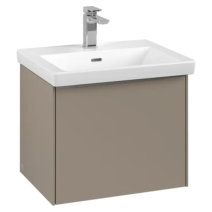 Villeroy & Boch Subway 3.0 Waschbeckenunterschrank - Taupe, Anzahl Schubladen: 1 Stk., Farbe Griff: Aluminium glänzend, B x T x H: 52,3 x 44,8 x 42,9 cm - Ein moderner Waschtisch mit einem glänzenden Chromhahn, ideal für jedes Badezimmerdesign. Die beige Farbe verleiht Wärme.