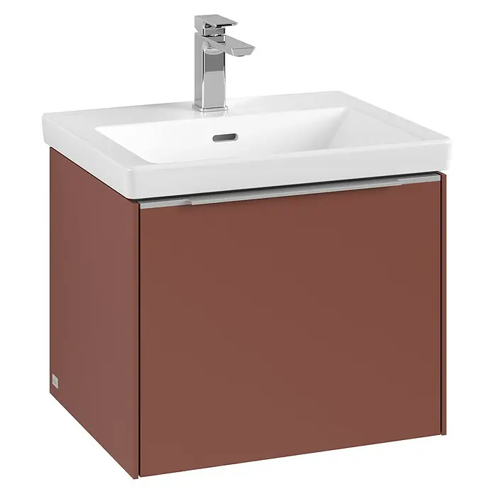 Villeroy & Boch Subway 3.0 Waschbeckenunterschrank - Wine Red, Anzahl Schubladen: 1 Stk., Farbe Griff: Aluminium glänzend, B x T x H: 52,3 x 44,8 x 42,9 cm - Moderne Waschtischkombination mit braunem Unterschrank und Aufsatzwaschbecken, ideal für stilvolle Badezimmer.