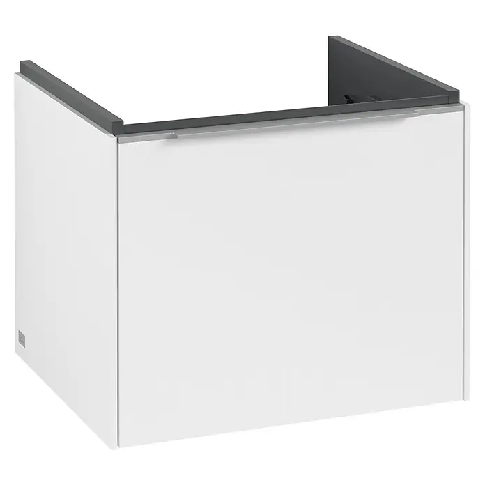 Villeroy & Boch Subway 3.0 Waschbeckenunterschrank - Pure White, Anzahl Schubladen: 1 Stk., Farbe Griff: Aluminium glänzend, B x T x H: 52,3 x 44,8 x 42,9 cm - Ein weißer Waschbeckenunterschrank mit einer grauen Oberseite. Ideal für moderne Badezimmer und bietet Stauraum unter dem Waschbecken.