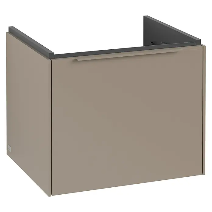 Villeroy & Boch Subway 3.0 Waschbeckenunterschrank - Taupe, Anzahl Schubladen: 1 Stk., Farbe Griff: Monochrom, B x T x H: 52,3 x 44,8 x 42,9 cm, Mit Beleuchtung - Ein moderner, beigefarbener Waschtischunterschrank mit einem schlichten, dunklen Rahmen. Perfekt für ein stilvolles Badezimmer.