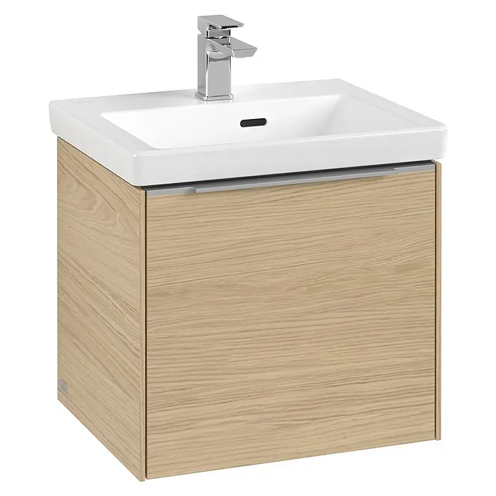 Villeroy & Boch Subway 3.0 Waschbeckenunterschrank - Nordik Oak, Anzahl Schubladen: 1 Stk., Farbe Griff: Aluminium glänzend, B x T x H: 47,3 x 40,8 x 42,9 cm - Modernes Waschbecken mit Unterschrank in Holzoptik und Armatur. Ideal für stilvolle Badezimmergestaltung.