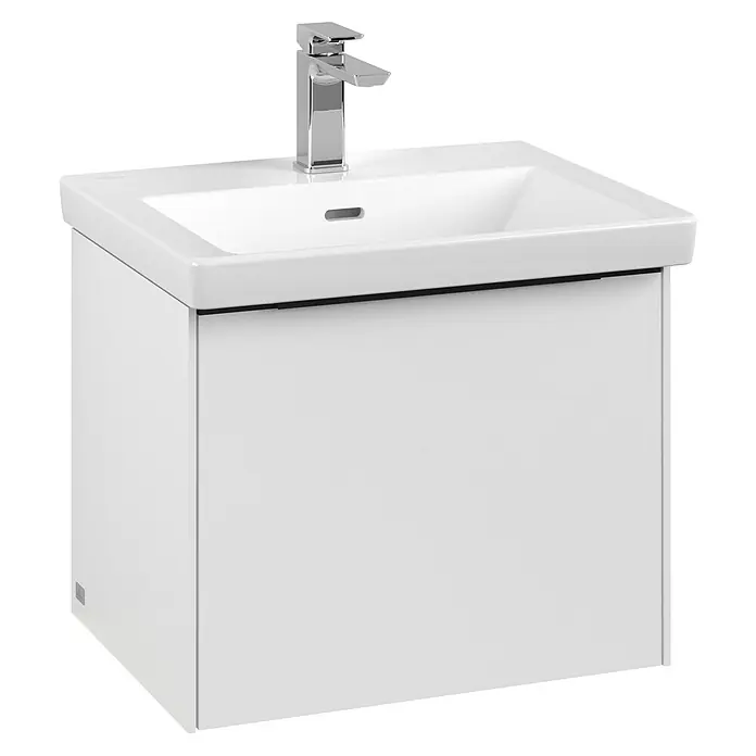Villeroy & Boch Subway 3.0 Waschbeckenunterschrank - Pure White, Anzahl Schubladen: 1 Stk., Farbe Griff: Volcano Black, B x T x H: 52,3 x 44,8 x 42,9 cm, Mit Beleuchtung - Schlichtes, modernes Waschbecken mit Unterschrank in Weiß. Das Design ist minimalistisch und passt perfekt in jedes Badezimmer.