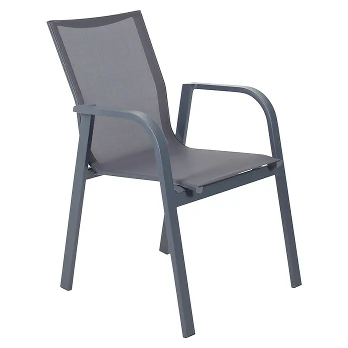 Bonlay Stapelsessel Nova - 4 Stk., Aluminium/Textilene, Anthrazit, B x T x H: 60 x 69 x 87 cm - Dieser elegante graue Stuhl mit Armlehnen bietet Komfort und Stil für jeden Außenbereich. Ideal für entspannte Stunden im Garten.