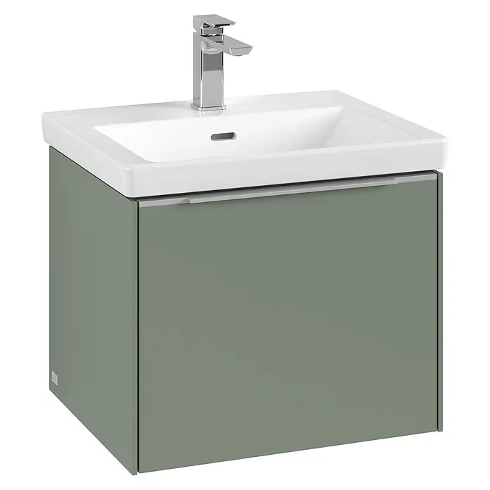 Villeroy & Boch Subway 3.0 Waschbeckenunterschrank - Soft Green, Anzahl Schubladen: 1 Stk., Farbe Griff: Aluminium glänzend, B x T x H: 52,3 x 44,8 x 42,9 cm, Mit Beleuchtung - Elegantes Waschbecken mit Unterschrank in Salbeigrün. Die perfekte Kombination aus Stil und Funktionalität für jedes moderne Badezimmer.