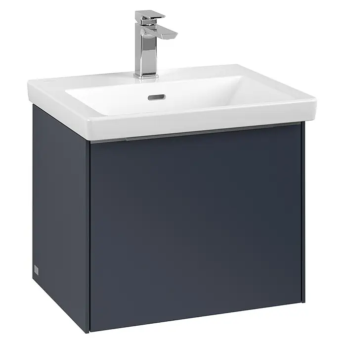Villeroy & Boch Subway 3.0 Waschbeckenunterschrank - Marine Blue, Anzahl Schubladen: 1 Stk., Farbe Griff: Aluminium glänzend, B x T x H: 52,3 x 44,8 x 42,9 cm - Modernes Waschbecken mit Unterschrank in Anthrazit und Chrom Armatur, ideal für stilvolle Badezimmer.