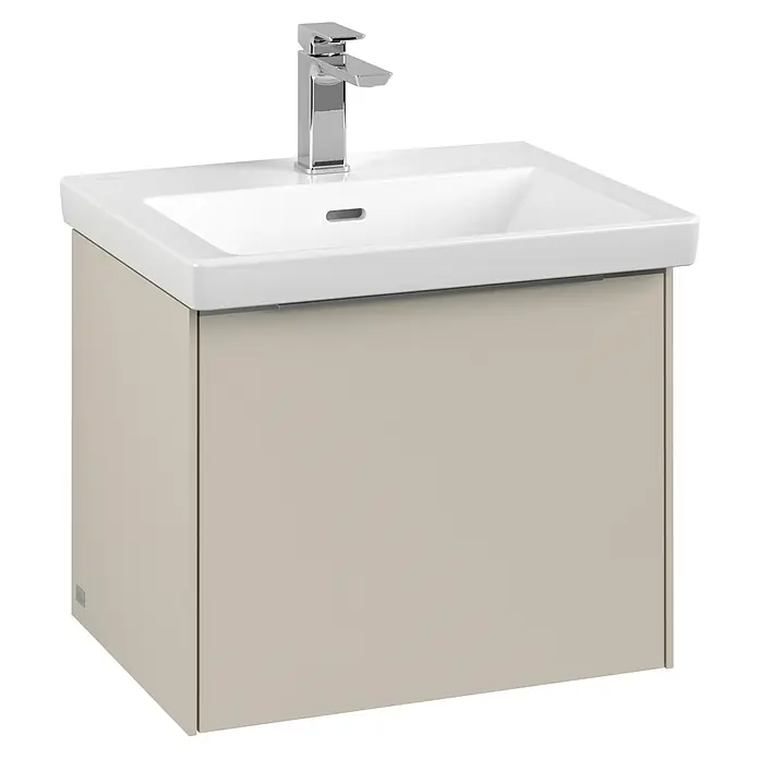 Villeroy & Boch Subway 3.0 Waschbeckenunterschrank - Cashmere Grey, Anzahl Schubladen: 1 Stk., Farbe Griff: Aluminium glänzend, B x T x H: 52,3 x 44,8 x 42,9 cm - Ein modernes Waschbecken mit Unterschrank in Beige und einem verchromten Wasserhahn. Ideal für jedes Badezimmer.