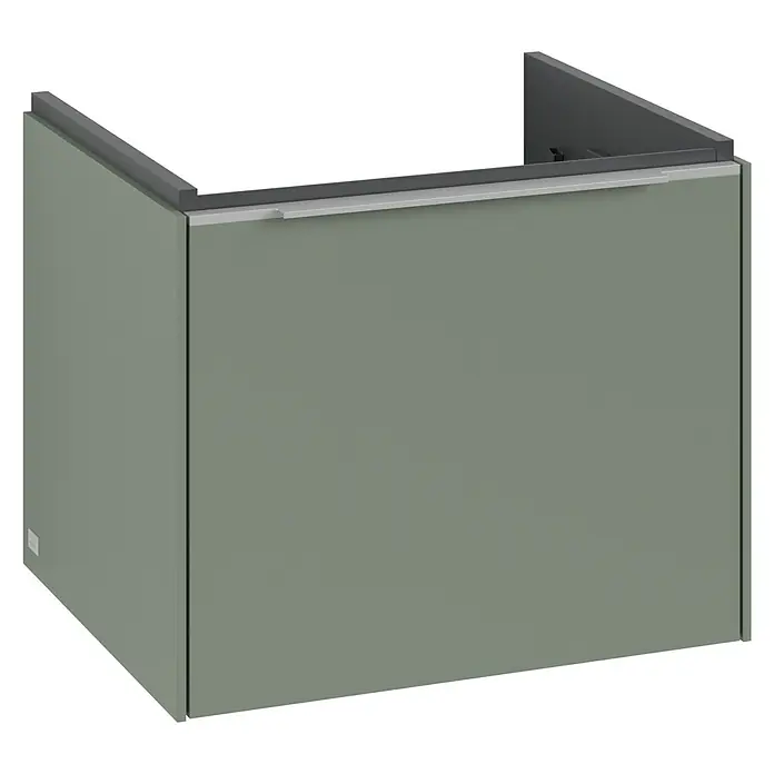 Villeroy & Boch Subway 3.0 Waschbeckenunterschrank - Soft Green, Anzahl Schubladen: 1 Stk., Farbe Griff: Aluminium glänzend, B x T x H: 52,3 x 44,8 x 42,9 cm, Mit Beleuchtung - Schlichtes, modernes Badmöbel in Graugrün mit einem minimalistischen Design, ideal für ein stilvolles Badezimmer.