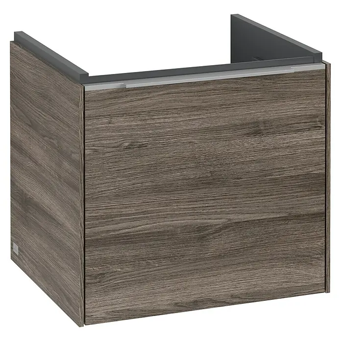 Villeroy & Boch Subway 3.0 Waschbeckenunterschrank - Stone Oak, Anzahl Schubladen: 1 Stk., Farbe Griff: Aluminium glänzend, B x T x H: 47,3 x 40,8 x 42,9 cm - Bild eines modernen Waschtischunterschranks in Holzoptik. Ideal für stilvolle Badezimmer.