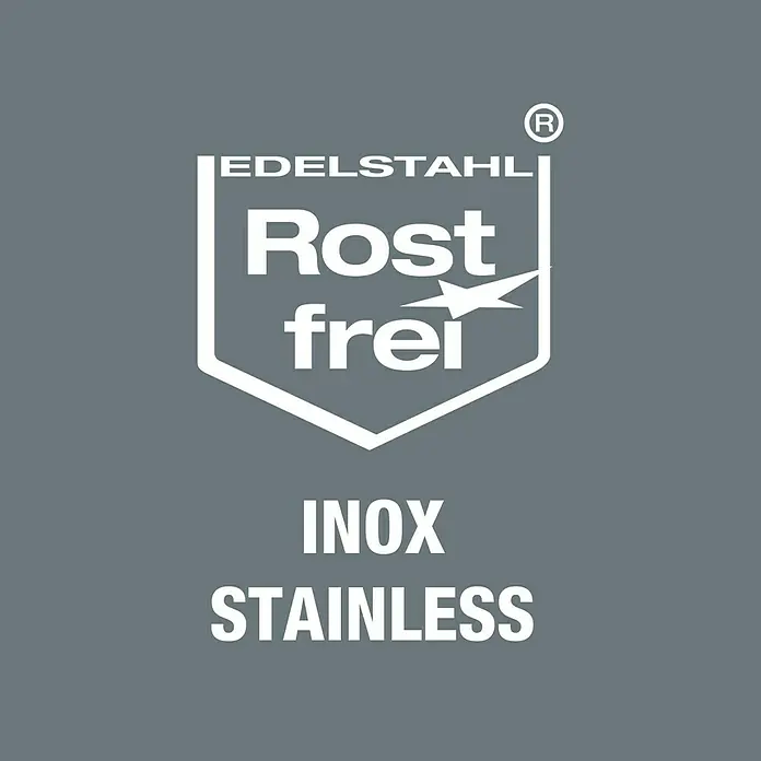 Wera Bit 3851/1 Edelstahl - PZ 2, 25 mm - Abbildung eines Logos, das Edelstahlprodukte ausweist, die rostfrei, INOX oder Edelstahl sind, wobei Qualität und Langlebigkeit garantiert werden.