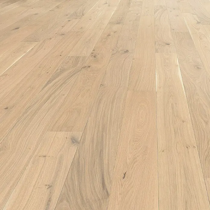 Living by Haro Parkett - Eiche Weiß strukturiert Naturöl, Landhausdiele, 2.200 x 180 x 12 mm - Helles Eichenparkett mit natürlicher Maserung. Das Parkett verleiht jedem Raum ein warmes und elegantes Ambiente.
