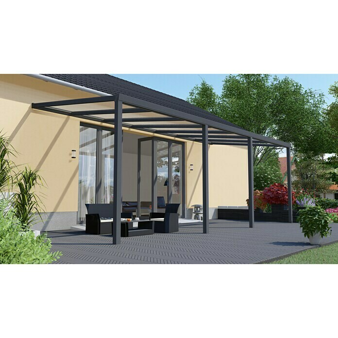 Terrassenüberdachung Light Edition (L x T: 700 x 300 cm, Polycarbonat, Anthrazitgrau, Klar)