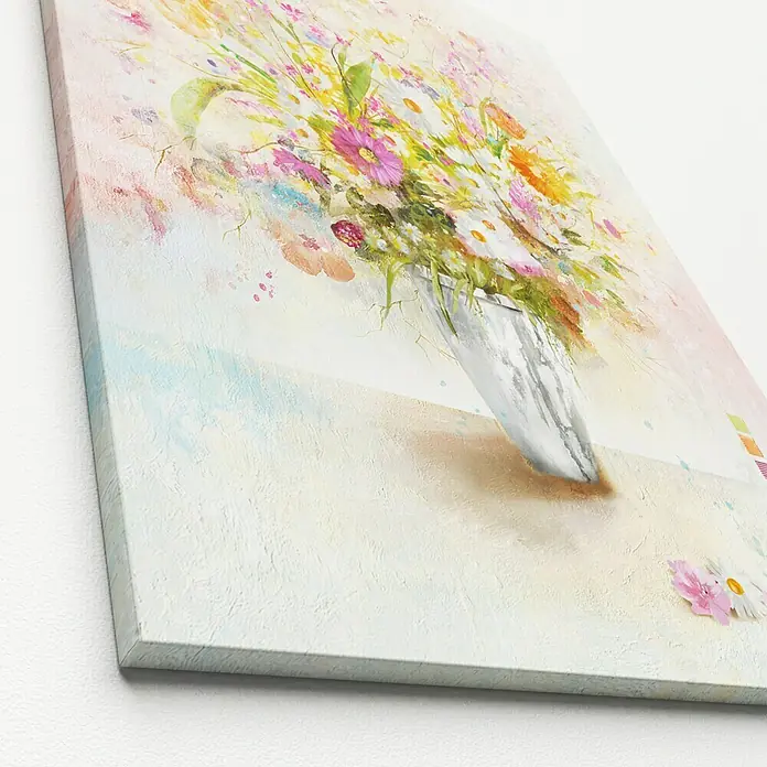 ProArt Leinwandbild - Retro Bunch, B x H: 60 x 80 cm - Ein farbenfrohes Gemälde mit Blumen in einer Vase. Die Leinwand zeigt lebendige Farben und Texturen, die eine einladende Atmosphäre schaffen.