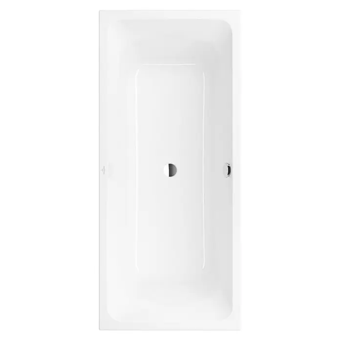 Villeroy & Boch Avento Badewanne - 180 x 80 cm, Sanitäracryl, Weiß - Aufnahme einer weißen Badewanne von Villeroy & Boch, die ein minimalistisches Design mit Fokus auf Funktionalität und Ästhetik aufweist.