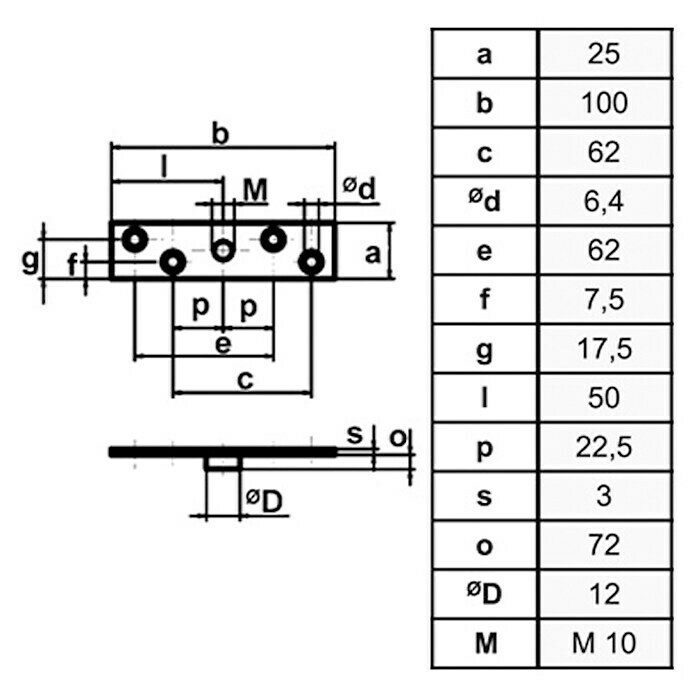 HBS Betz Anschraubplatte Typ 10 (Stahl, Länge: 100 mm)