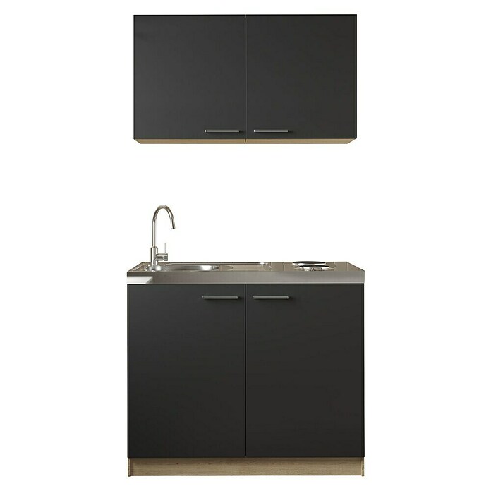 Respekta Merle Miniküche Set 6 (Breite: 100 cm, Schwarz, Edelstahlkochmulde) | BAUHAUS