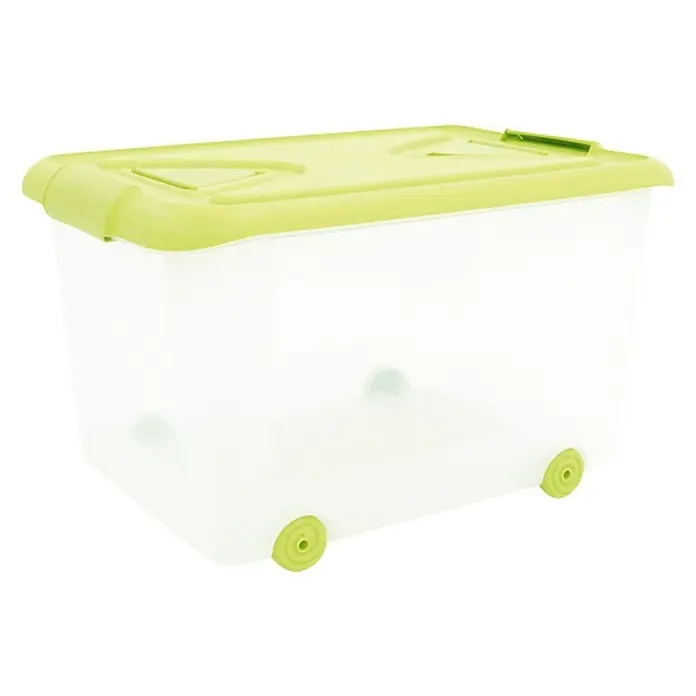 Plastiken Nature Multibox Verde - L x An x Al: 65 x 38 x 45 cm, 70 l - Caja de almacenamiento transparente con ruedas y tapa verde, ideal para organizar diversos artículos en el hogar.