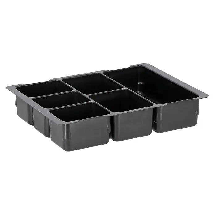 Wisent b-boXx Kleinteileeinsatz - Passend für: Wisent b-boXx - Rechteckiger, schwarzer Kunststoff-Besteckkasten mit sechs Fächern zur Organisation von Küchenutensilien.